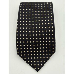Handmade in Italy Silk Mens Necktie Tie Black Ivory Polka Dot‎ Necktie 57x3.5